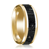 Lava Inlaid Men's 14k Yellow Gold Polished Wedding Band with Beveled Edges - 8MM