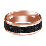 Lava Rock Stone Inlaid 14k Rose Gold Polished Wedding Band for Men