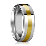 LEGIONAIRE | Silver Tungsten Ring, 14k Yellow Gold Stripe Inlay, Beveled