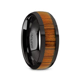 LINDEN | Black Ceramic Ring, Koa Wood Inlay, Domed