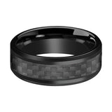 LUCIUS | Black Tungsten Ring, Black Carbon Fiber Inlay, Beveled