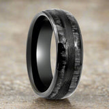 LUQUE | Black Tungsten Ring, Charcoal Wood Inlay, Domed