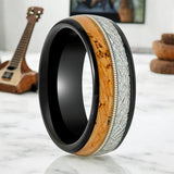 LYRIC | Black Tungsten, Cork & Meteorite Inlay, Guitar String, Domed
