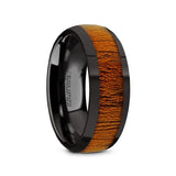 MABINI | Black Ceramic Ring, Mahogany Wood Inlay, Domed