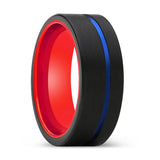 MALDITO | Red Ring, Black Tungsten Ring, Blue Offset Groove, Flat