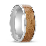 MALT | Tungsten Ring, Whiskey Barrel Inlaid, Flat Polished Edges