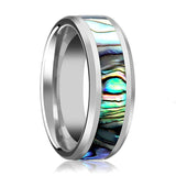 MAUI | Silver Tungsten Ring, Mother of Pearl Inlay, Beveled