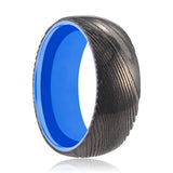 MEGAMIND | Blue Ring, Gunmetal Damascus Steel Ring, Domed