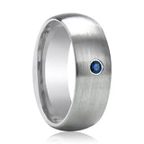 MELANTHIOS | Silver Tungsten Ring, Blue Diamond, Domed