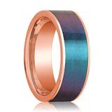 Men's 14k Rose Gold Wedding Band with Blue/Purple Color Changing Inlay Flat Polished Design - 8MM