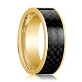 Men's 14k Yellow Gold Flat Polished Engagement Ring with Black Carbon Fiber Inlay