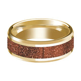 Men's 14k Yellow Gold Orange Goldstone Inlaid Wedding Ring