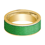 Men's 14k Yellow Gold Wedding Band With Textured Green Inlay 