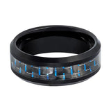 HAWTHORN | Black Tungsten Ring, Blue Carbon Fiber Inlay, Beveled