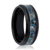 HAWTHORN | Black Tungsten Ring, Blue Carbon Fiber Inlay, Beveled