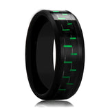 CARBONOX | Black Tungsten Ring, Green Carbon Fiber Inlay, Beveled