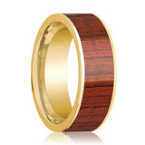 Men's Flat 14k Yellow Gold Wedding Band with Padauk Wood Inlay Polished Finish - 8MM