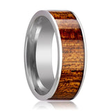 BOLO | Silver Tungsten Ring, Mahogany Wood Inlay, Flat