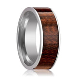 THRACO | Silver Tungsten Ring, Carpathian Wood Inlay, Flat