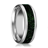 PATRICK | Tungsten Ring, Green Gold Stone Inlay, Beveled