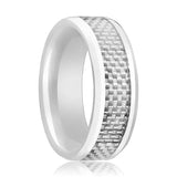 KENYON | White Ceramic Ring, White Carbon Fiber Inlay, Beveled