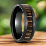 MESA | Black Tungsten Ring, Brazilian Tigerwood Inlay, Beveled