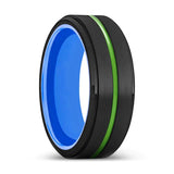 METAIRIE | Blue Ring, Black Tungsten Ring, Green Groove, Stepped Edge