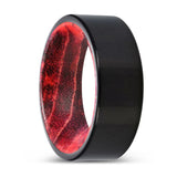 NEARON | Black & Red Wood, Black Tungsten Ring, Shiny, Flat