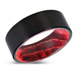 NEARON | Black & Red Wood, Black Tungsten Ring, Shiny, Flat