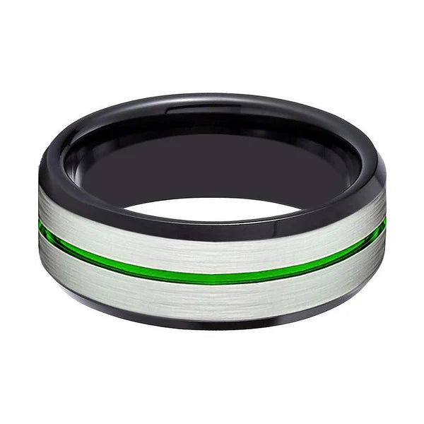 NITRO | Black Ring, Silver Brushed Green Groove Black Beveled