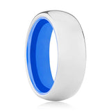 OCEAN | Blue Ring, Silver Tungsten Ring, Shiny, Domed