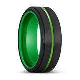 OLATHE | Green Ring, Black Tungsten Ring, Green Groove, Stepped Edge