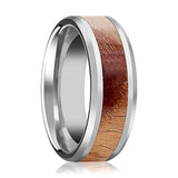 OLLIVANDER | Silver Tungsten Ring, Olive Wood Inlay, Beveled
