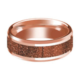 Orange Goldstone Inlaid 14k Rose Gold Wedding Bands