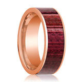 Polished 14k Rose Gold Flat Men's Wedding Band with Purpleheart Wood Inlay - 8MM