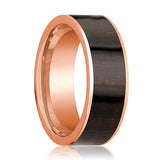 Polished 14k Rose Gold Men's Engagement Ring with Ebony Wood Inlay - 8MM