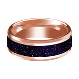 Purple Gold Stone Inlaid 14k Rose Gold Polished Wedding Band for Men