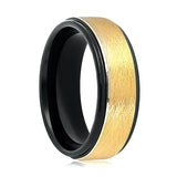 REBECK | Black Tungsten Ring, Gold Wire Brushed, Stepped Edge