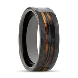 RIFF | Tungsten Ring, Whiskey Barrel, Guitar String Inlay, Hammered Flat Edges