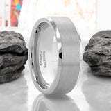 SHEFFIELD | Silver Tungsten Ring, Brushed Center, Beveled