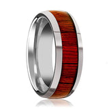 MUKWA | Silver Tungsten Ring, Padauk Wood Inlay, Domed