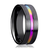 SKYBOW | Black Ceramic Ring, Rainbow Groove Inaly, Flat