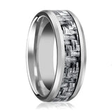 SKYLO | Silver Tungsten Ring, Grey Carbon Fiber Inlay, Beveled