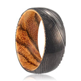 SMORE | Bocote Wood, Gunmetal Damascus Steel Ring, Domed