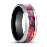 SPECTRIA | Black Ring, Silver Tungsten Ring, Galaxy Wood Inlay, Beveled