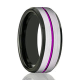 SWOOSH | Black Ring, Silver Brushed Purple Groove Black Beveled