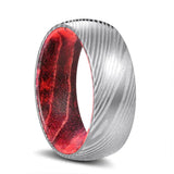 TEMPLAR | Black & Red Wood, Silver Damascus Steel, Domed