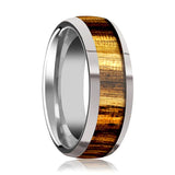 TIGRE | Silver Tungsten Ring, Zebra Wood Inlay, Beveled