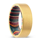 TRYXON | Multi Color Wood, Gold Tungsten Ring, Brushed, Flat