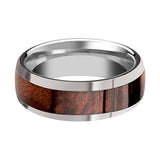 GROVE | Silver Tungsten Ring, Red Wood Inlay, Domed